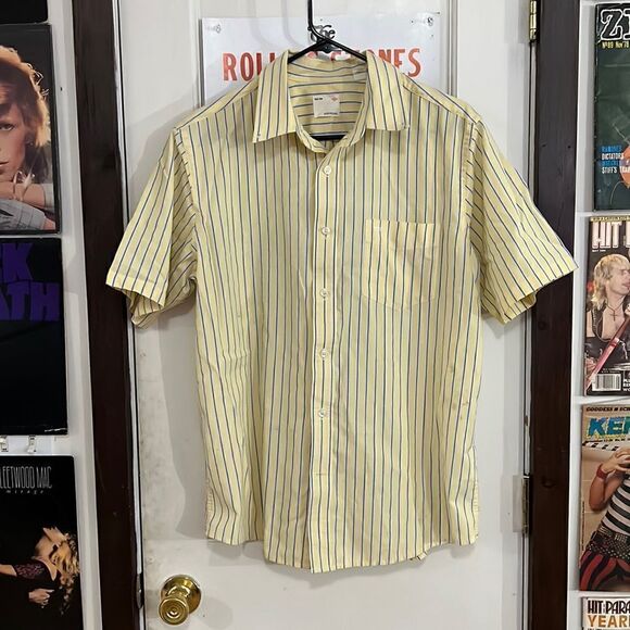 Men’s button up yellow and blue pin stripe - Picture 1 of 3